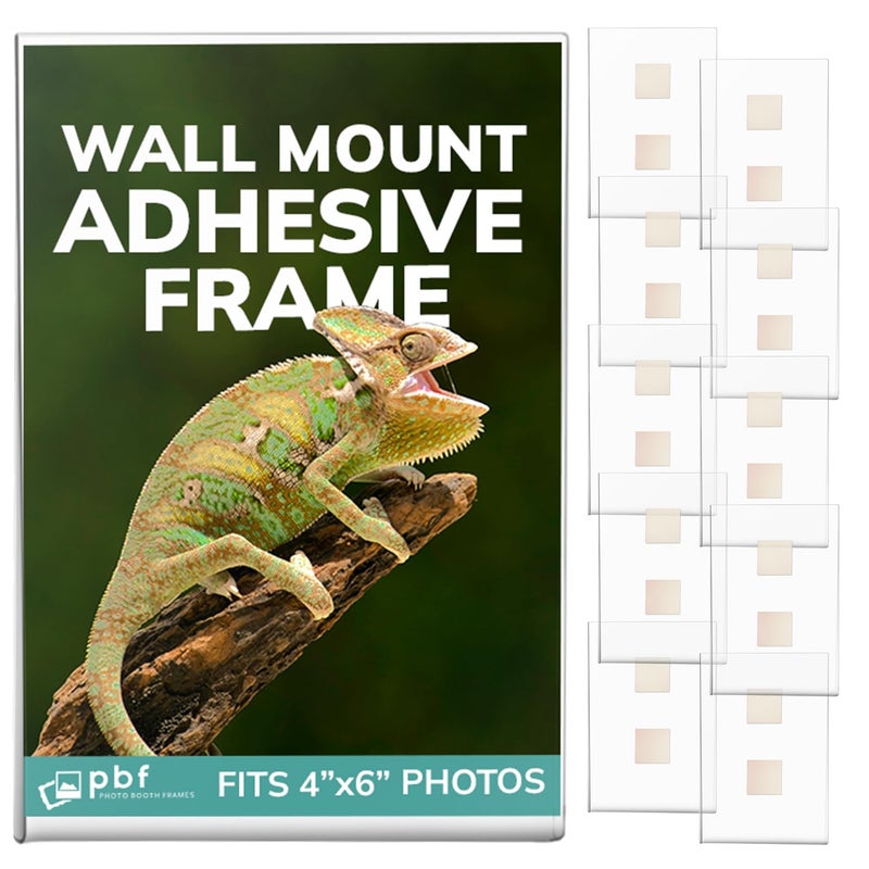 pbf PHOTO BOOTH FRAMES pbf 4x6 Wall Mount Picture Frames | Adhesive 4 x 6 Clear Acrylic Frames | No Hole, No Drilling, Wall Mounted Photo Holders for Locker, Photo Board, Art Display, Sign Holder (10-Pack) - Image 1